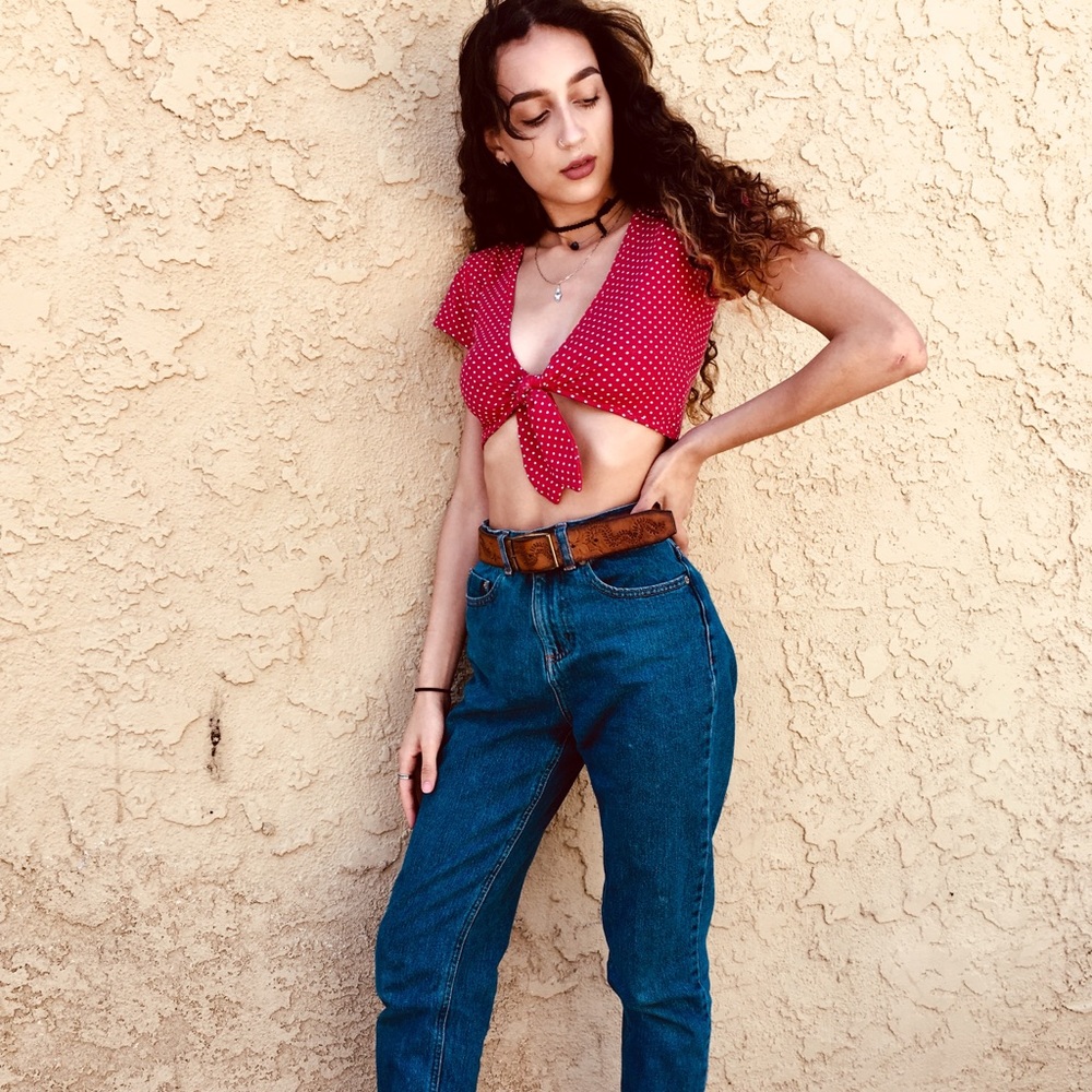 Polka dot crop top with front tie